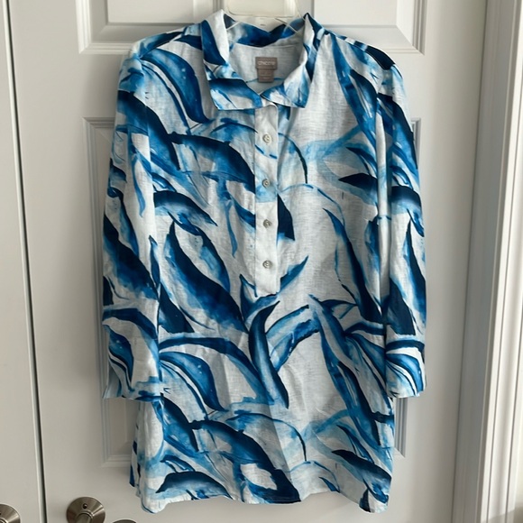 Chico’s Linen Tunic Length Blouse - Picture 1 of 9